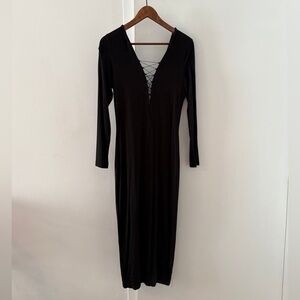 T by Alexander Wang Black Lace-Up Long Sleeve Dress
